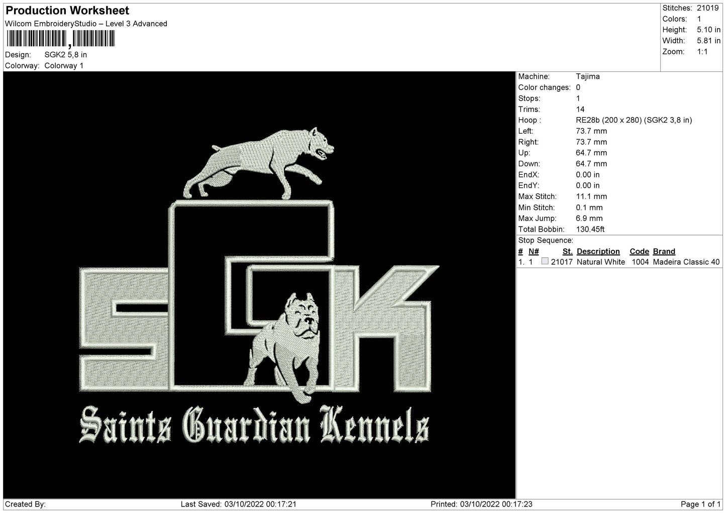 SGK 2 Embroidery File 5 sizes