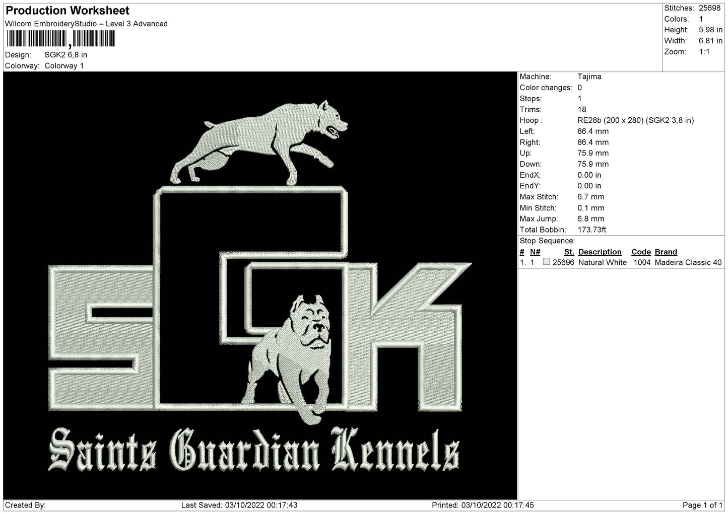 SGK 2 Embroidery File 5 sizes
