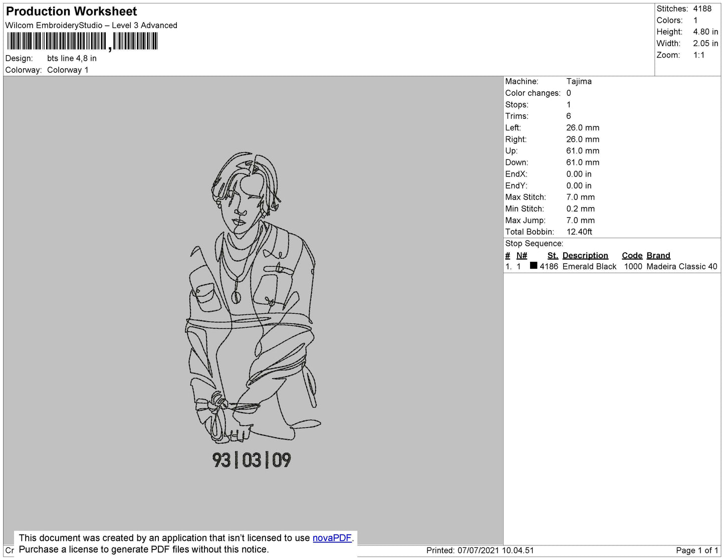 Suga Outline Embroidery File 4 size