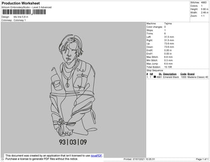 Suga Outline Embroidery File 4 size
