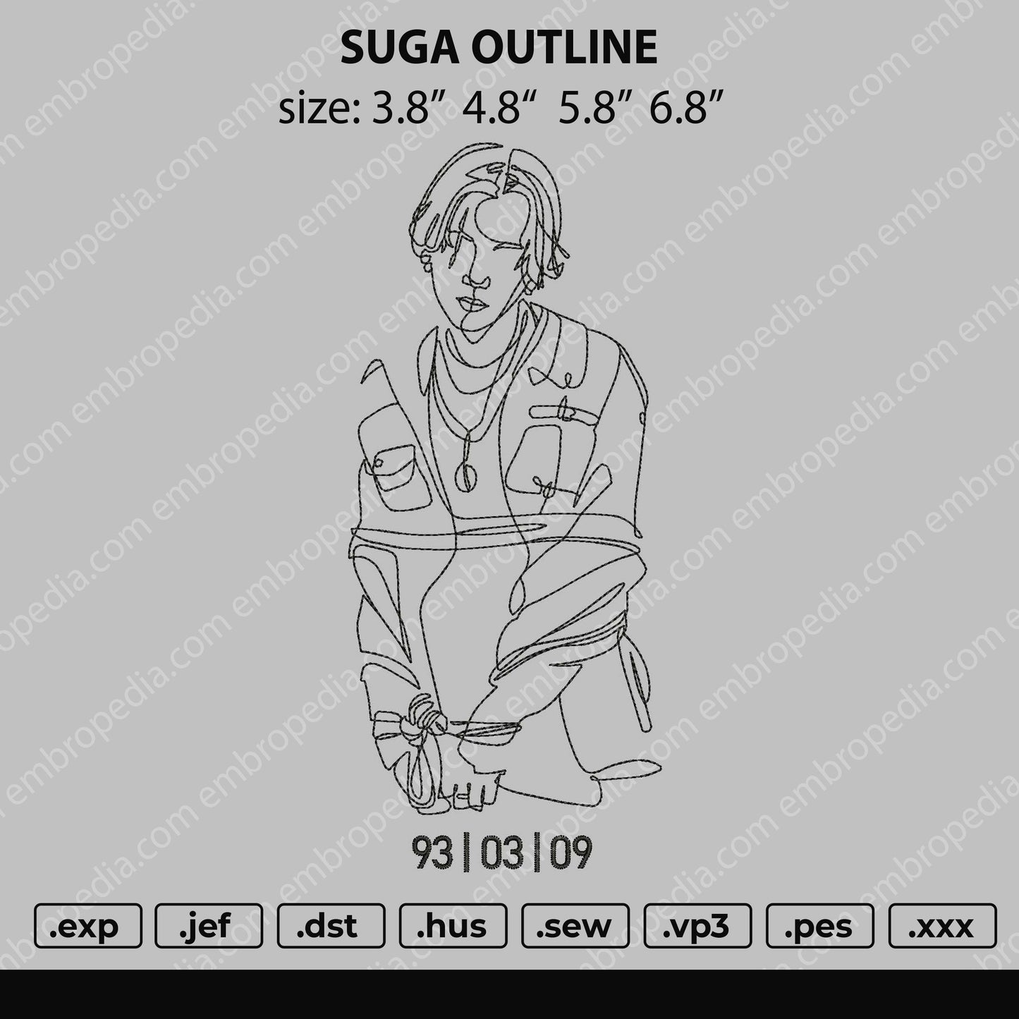 Suga Outline Embroidery File 4 size