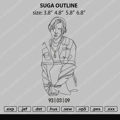 Suga Outline Embroidery File 4 size