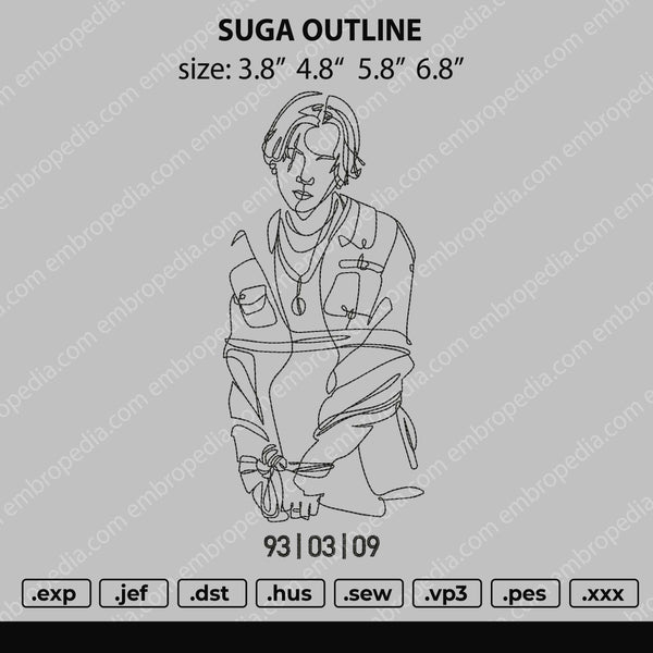 Suga Outline Embroidery File 4 size