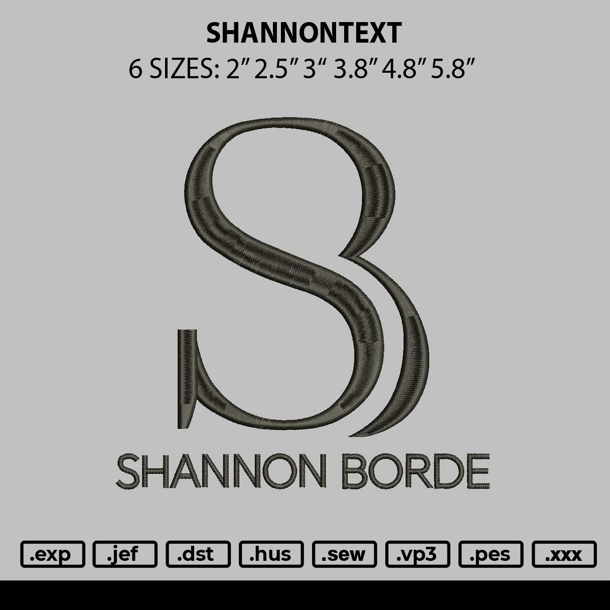 Shannontext Embroidery File 6 sizes