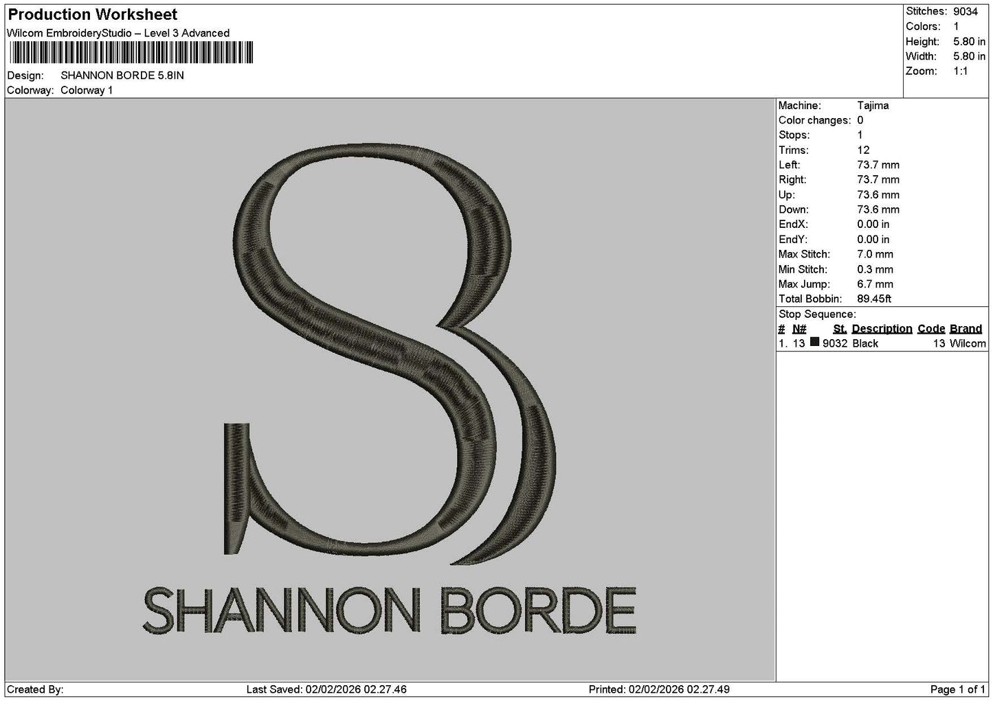 Shannontext Embroidery File 6 sizes
