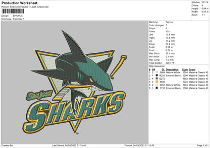 Shark Embroidery File 6 sizes