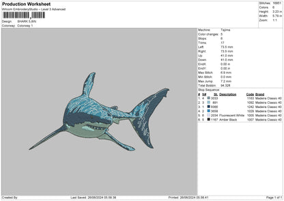 Shark Embroidery File 6 sizes
