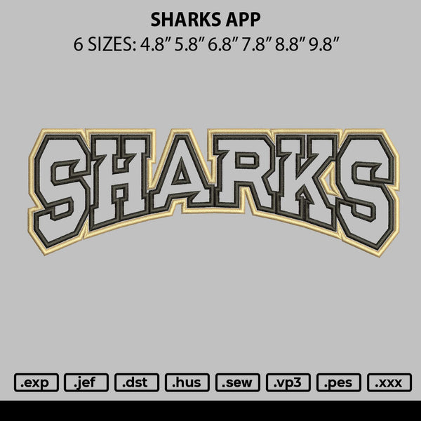 Sharks App Embroidery File 6 sizes