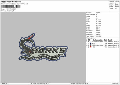 Sharkstext Patch Embroidery Machine Design File 6 sizes