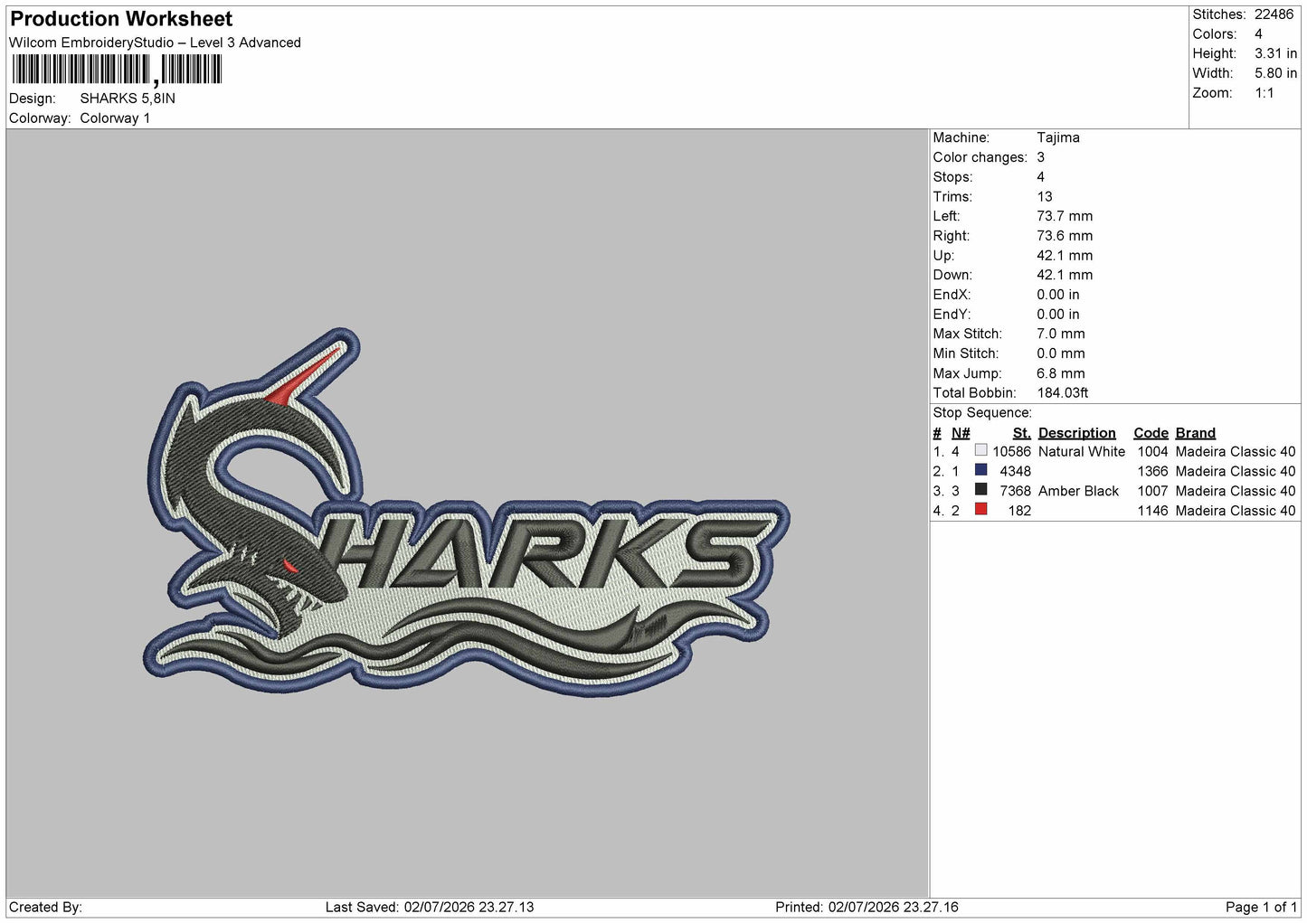 Sharkstext Patch Embroidery Machine Design File 6 sizes