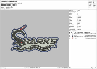 Sharkstext Patch Embroidery Machine Design File 6 sizes