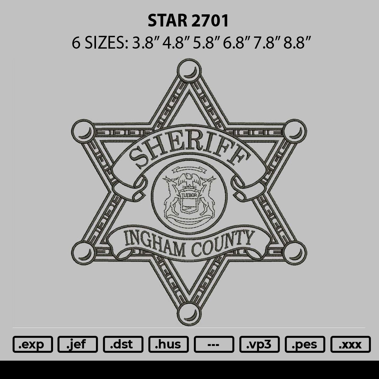 Star 2701 Embroidery File 6 sizes
