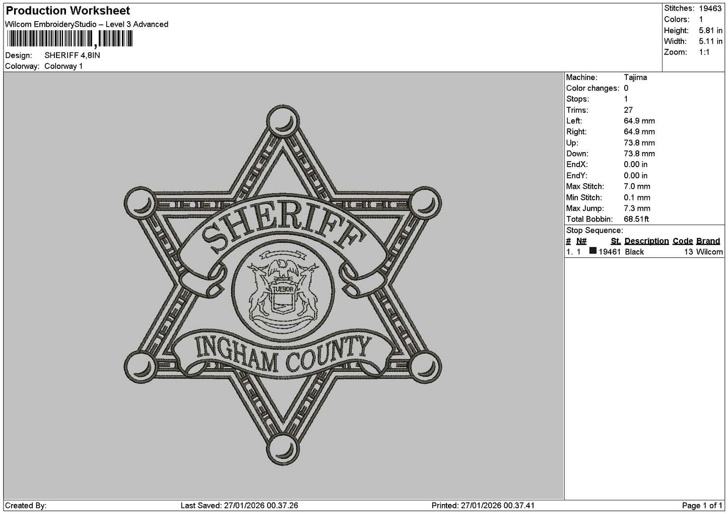 Star 2701 Embroidery File 6 sizes