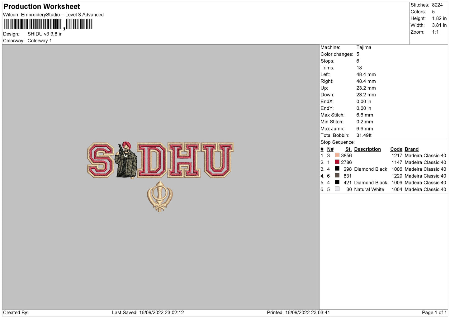 Sidhu V3 Embroidery File 5 sizes