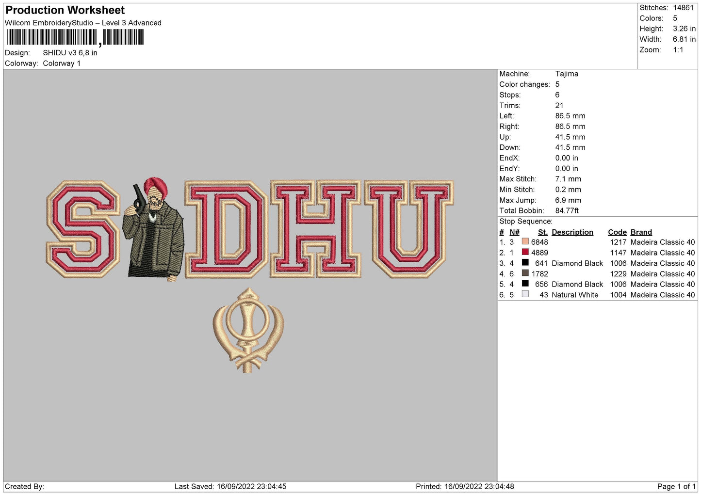 Sidhu V3 Embroidery File 5 sizes