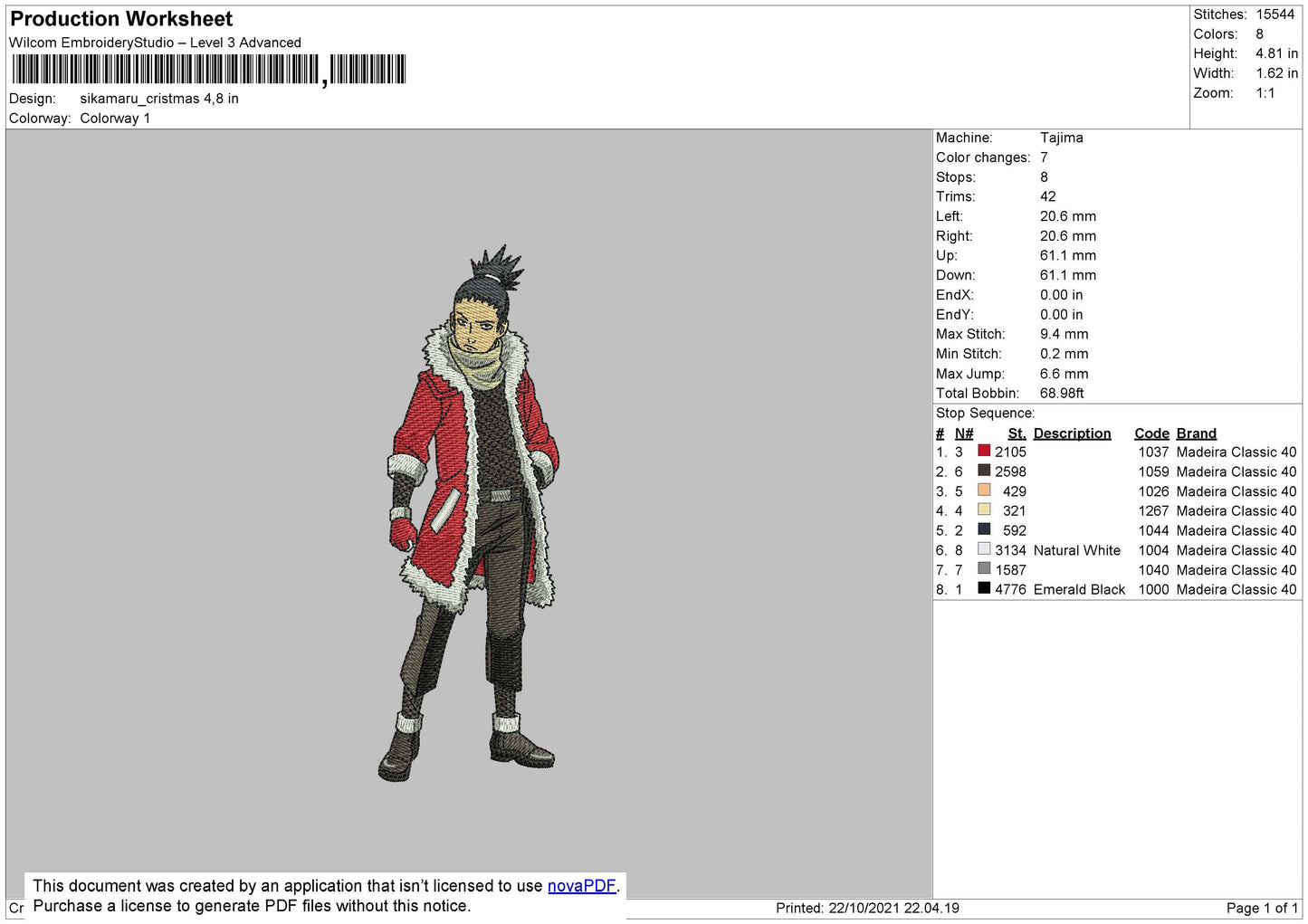 Shikamaru Christmas Embroidery File 4 size