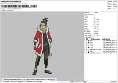 Shikamaru Christmas Embroidery File 4 size