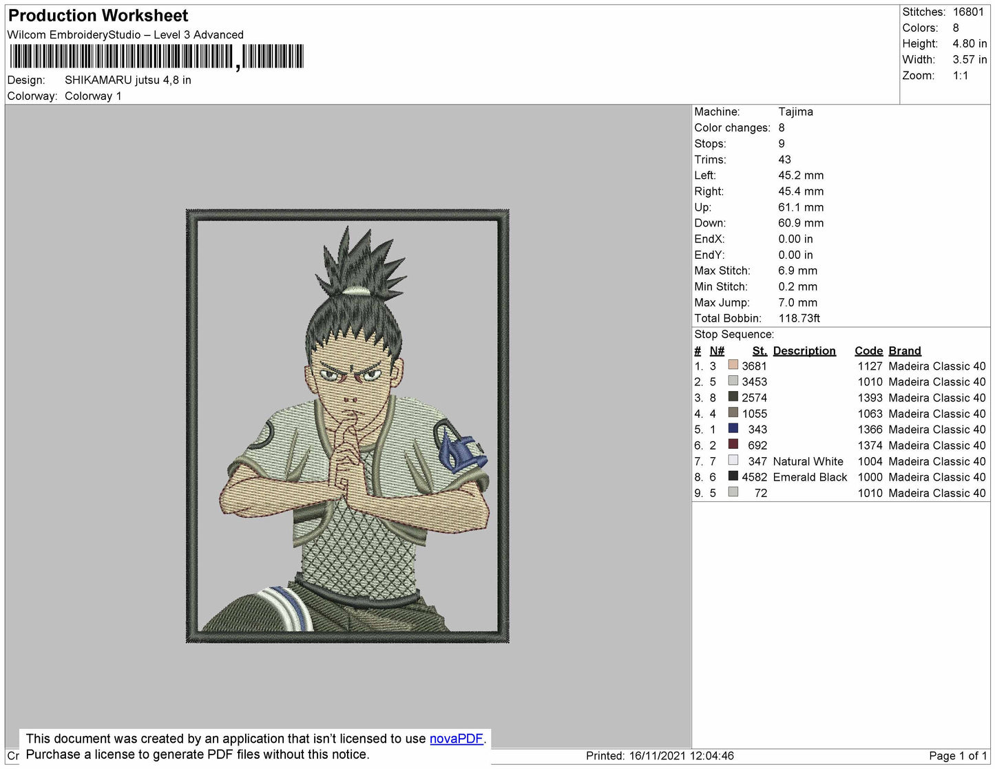 Shikamaru Jutsu Embroidery File 4 size