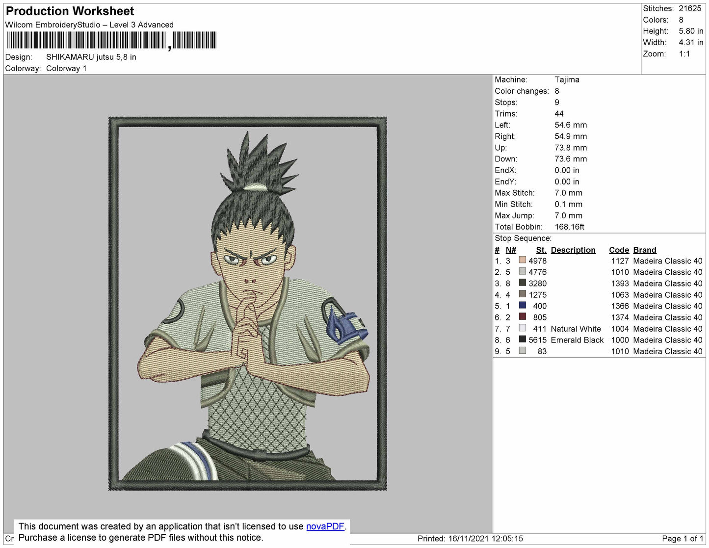 Shikamaru Jutsu Embroidery File 4 size