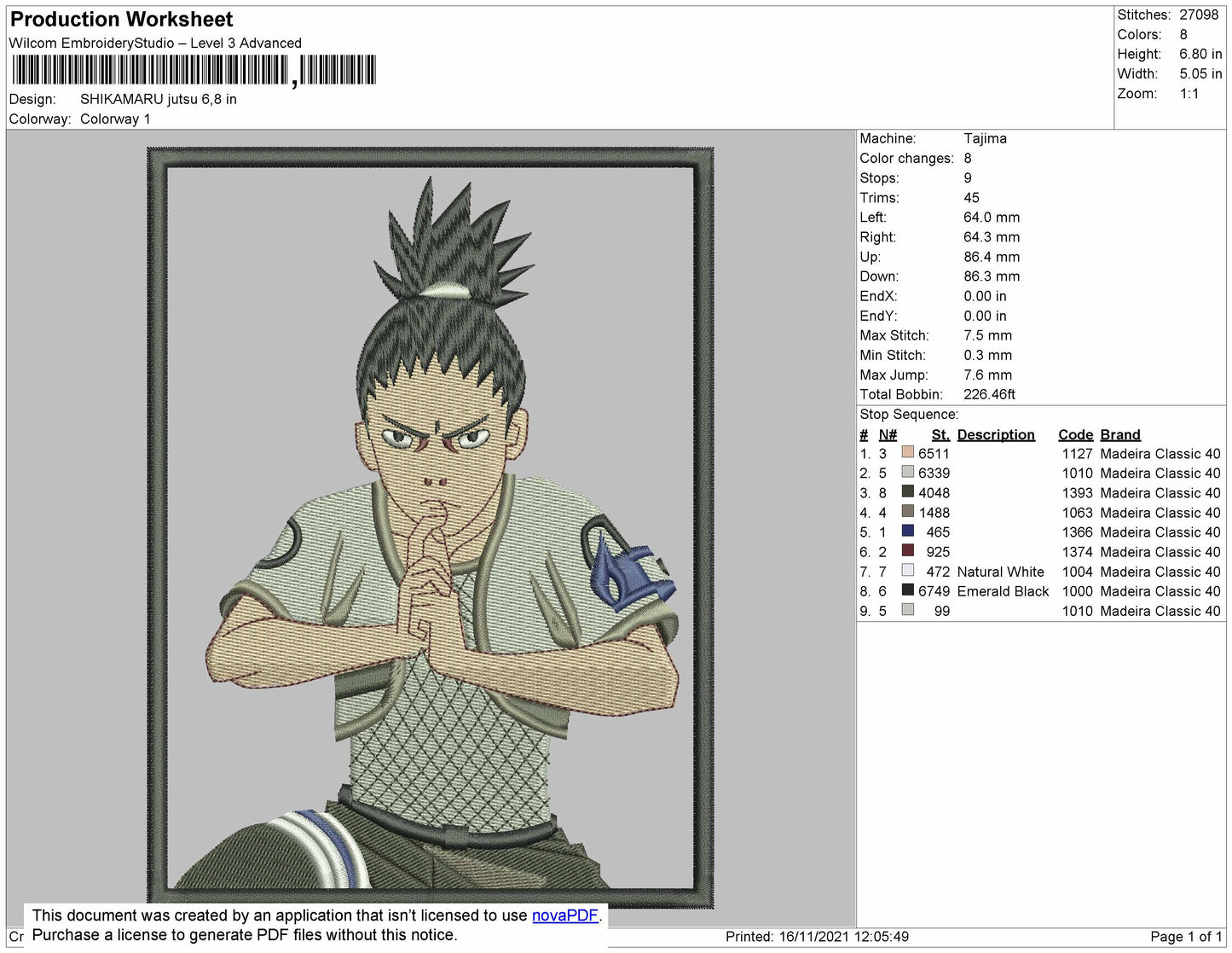Shikamaru Jutsu Embroidery File 4 size