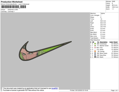 Swoosh Shikamaru Embroidery File 4 size