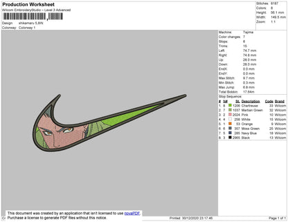 Swoosh Shikamaru Embroidery File 4 size