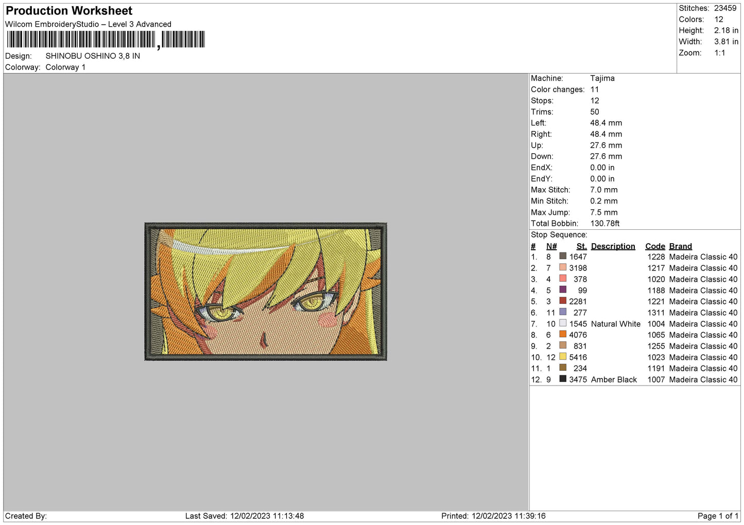 Shinobu O Emboidery File 6 sizes