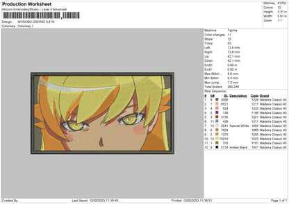 Shinobu O Emboidery File 6 sizes