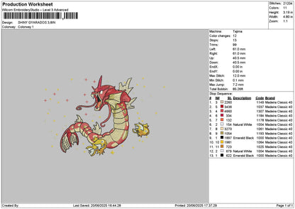 Gyarados v002 Embroidery File 6 sizes