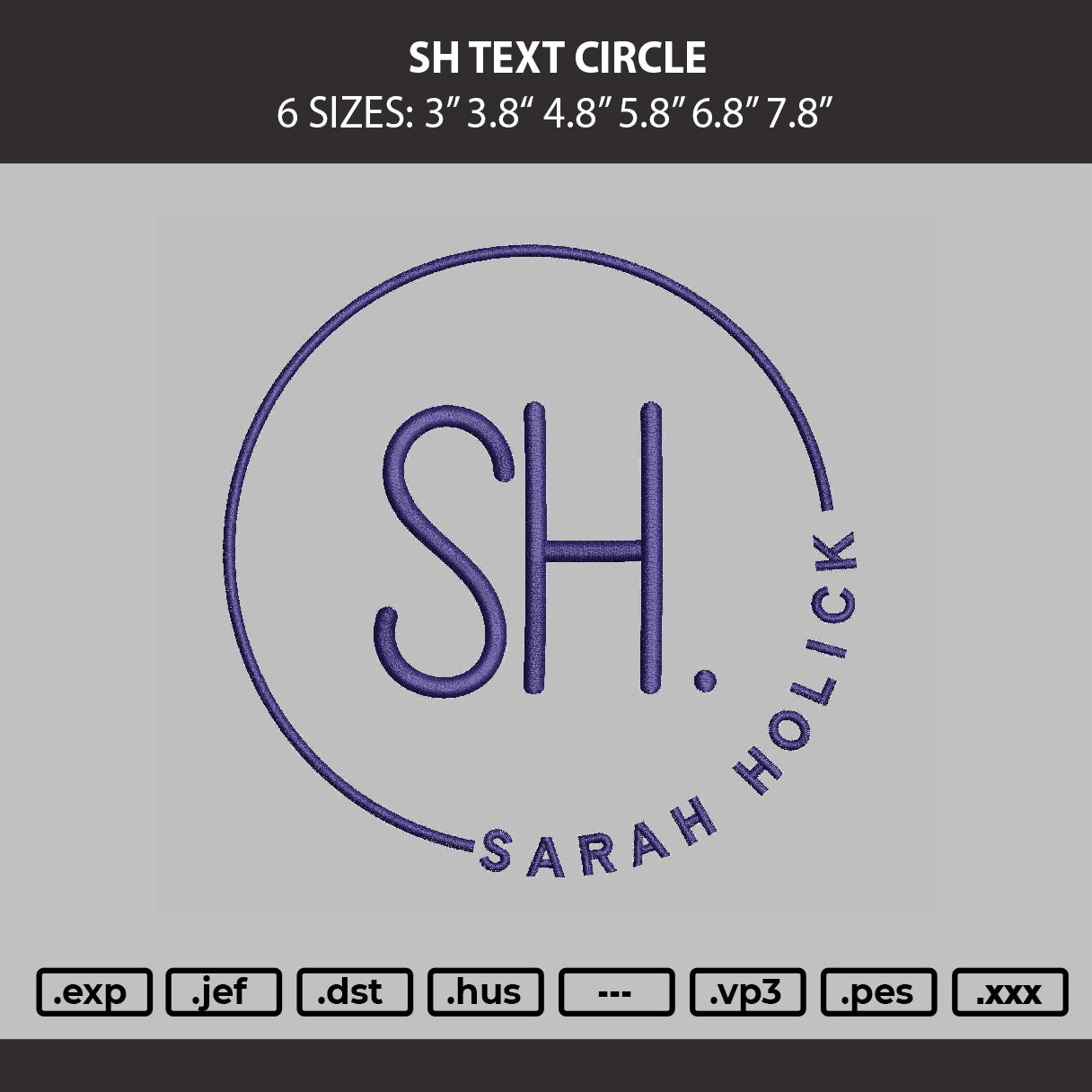 Sh Text Circle Embroidery Machine Design File 6 sizes