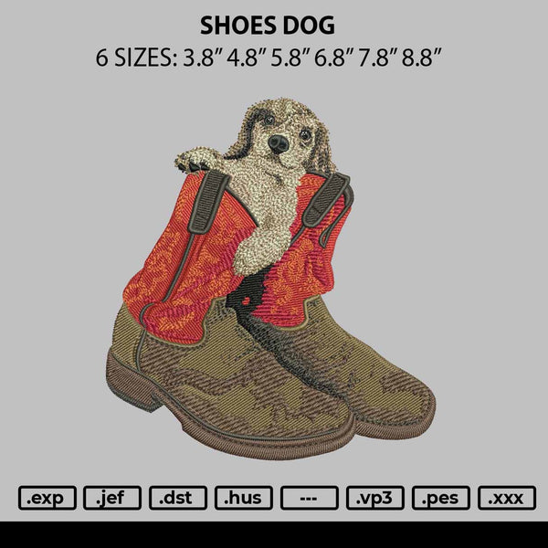 Shoes Dog Embroidery File 6 sizes