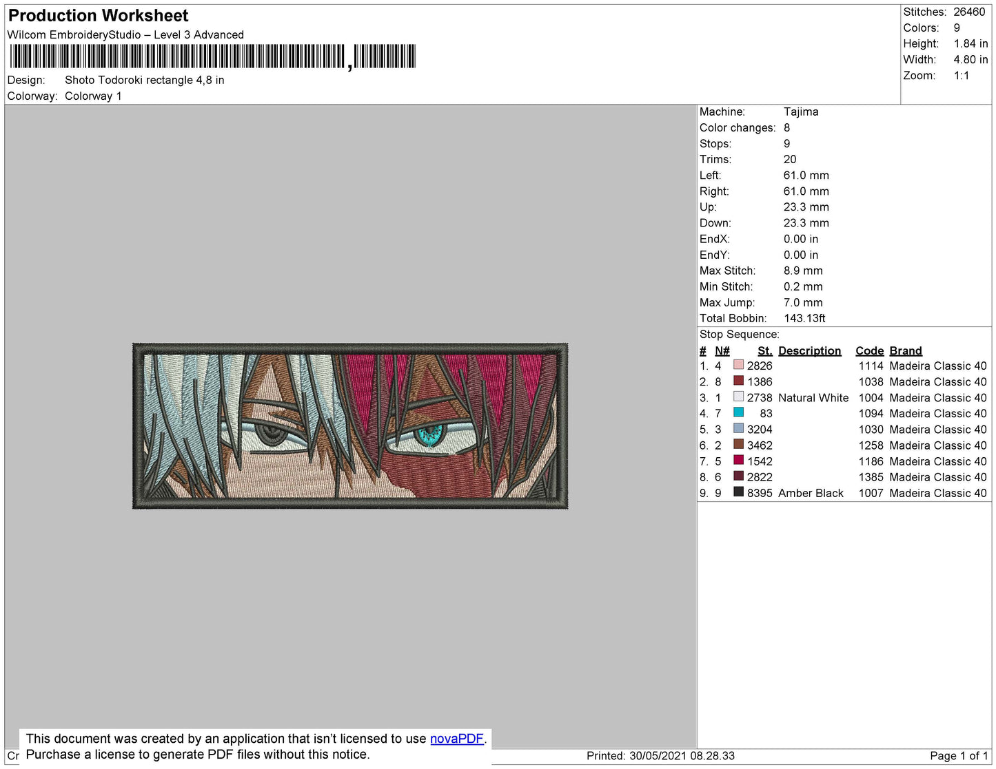 Shoto Todoroki Eyes Rectangle Embroidery File 4 Size