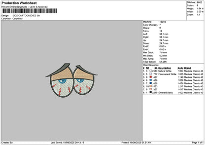 Sick Eyes Embroidery File 6 sizes