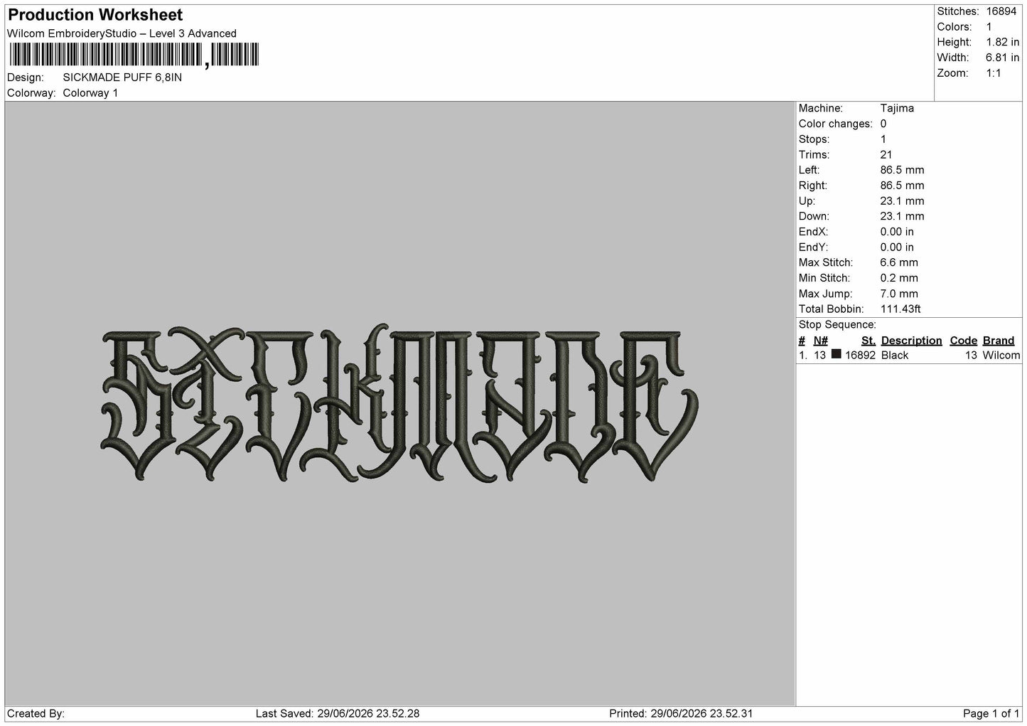 Sickmadetext Puff Embroidery Machine Design File 6 sizes
