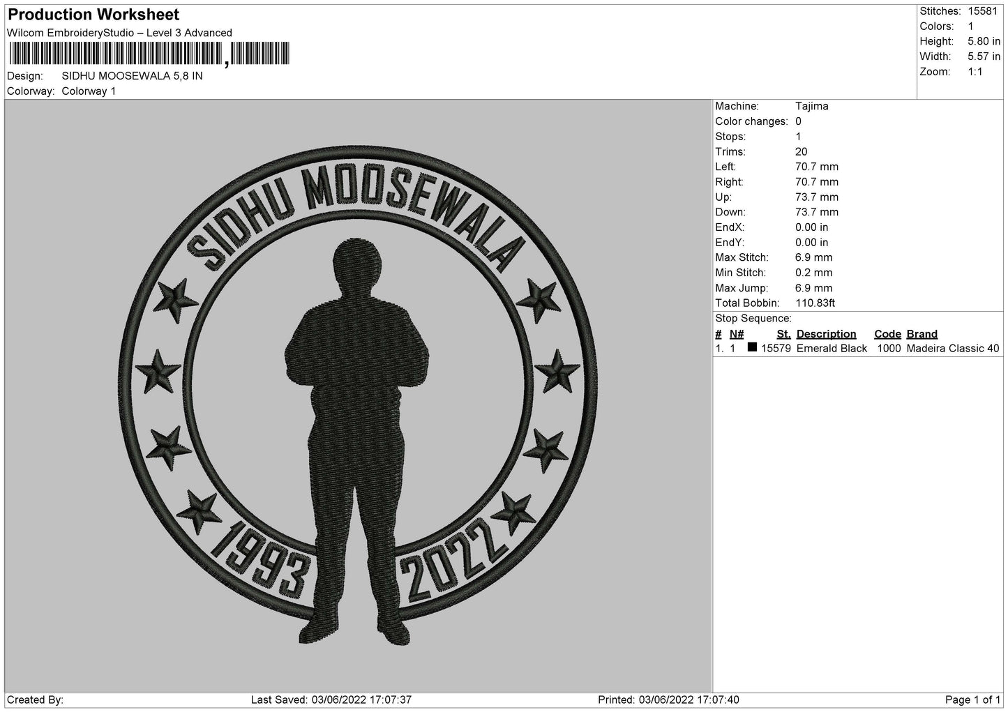 Sidhu Moosewala Embroidery File 4 size