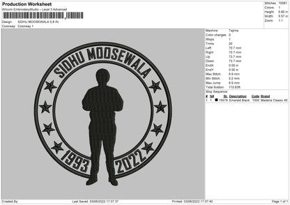 Sidhu Moosewala Embroidery File 4 size