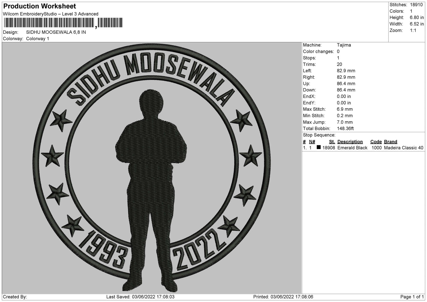 Sidhu Moosewala Embroidery File 4 size