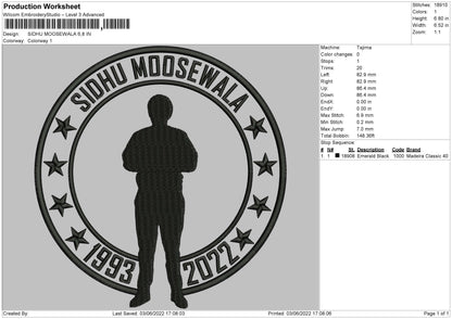 Sidhu Moosewala Embroidery File 4 size