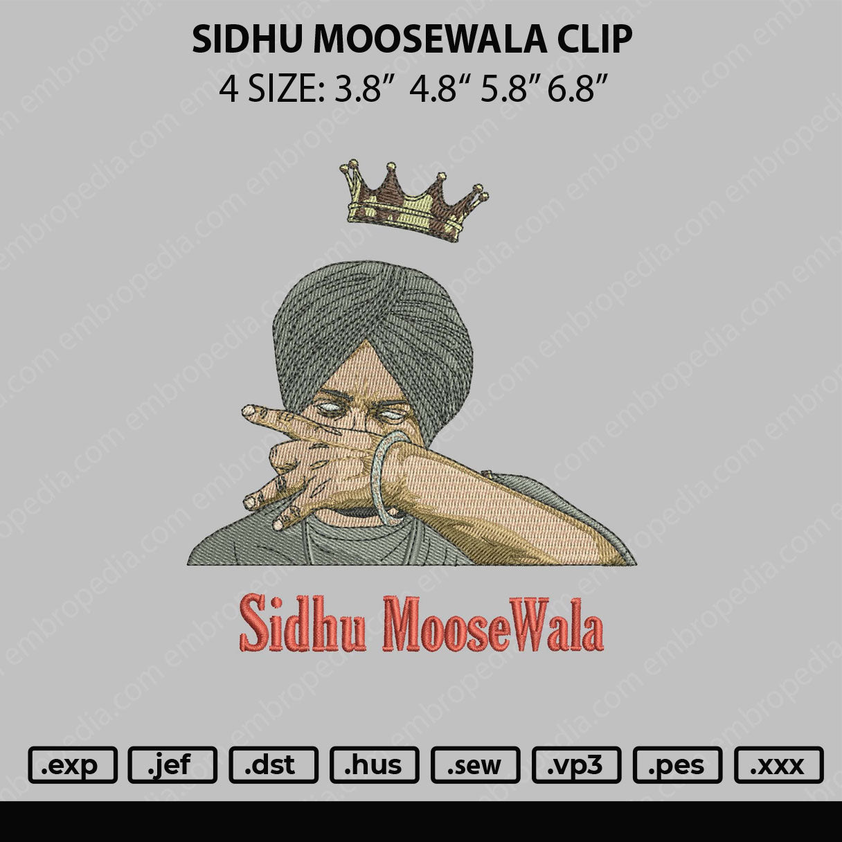 Sidhu Moosewala Embroidery File 4 size
