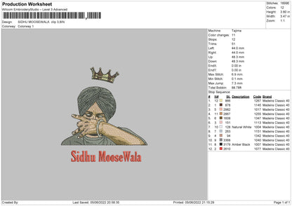 Sidhu Moosewala Embroidery File 4 size