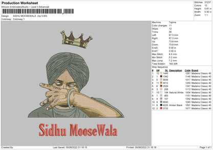 Sidhu Moosewala Embroidery File 4 size