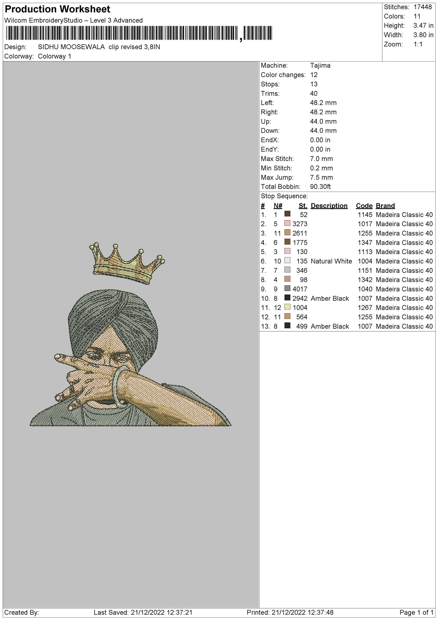 Sidhu Moosewala Clip Embroidery File 4 size