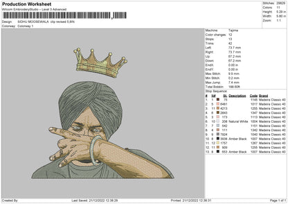 Sidhu Moosewala Clip Embroidery File 4 size