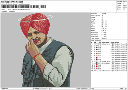 Sidhu Moosewal Photo Embroidery File 5 sizes