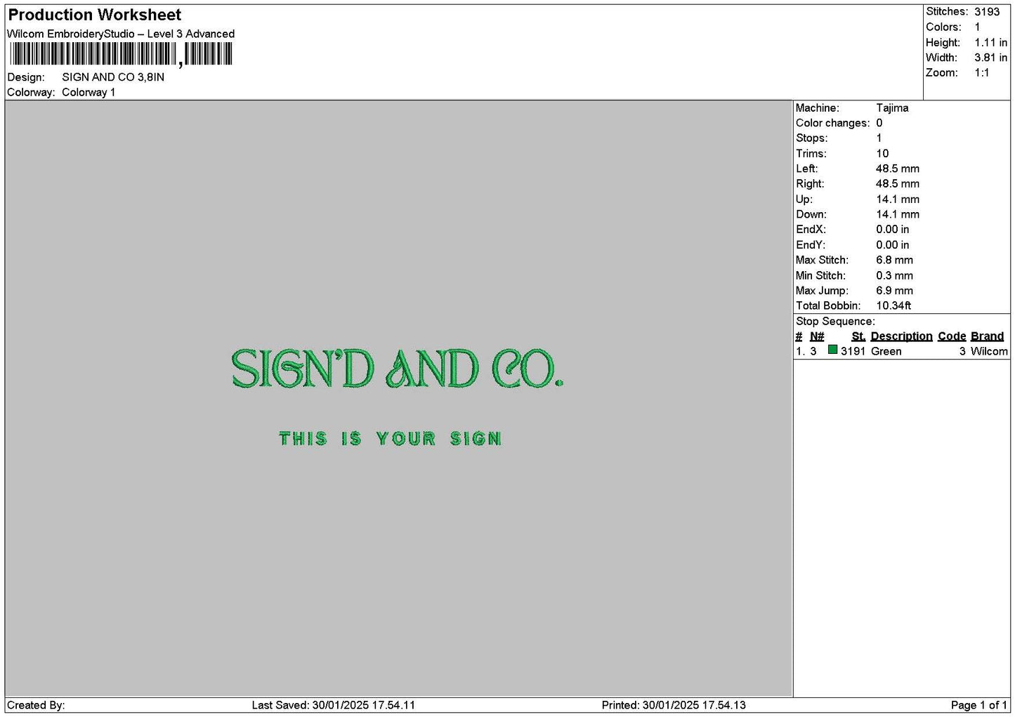 Signtext 3001 Embroidery File 6 sizes