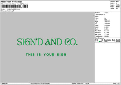 Signtext 3001 Embroidery File 6 sizes