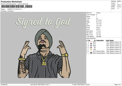 Signed To God Embroidery File 4 sizes