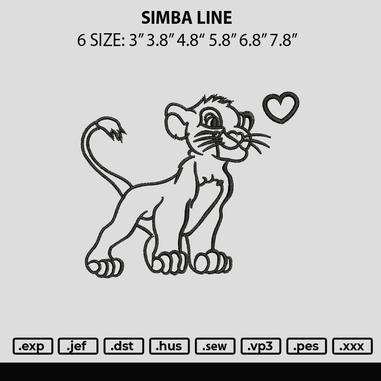 Simba Line Embroidery File 6 sizes