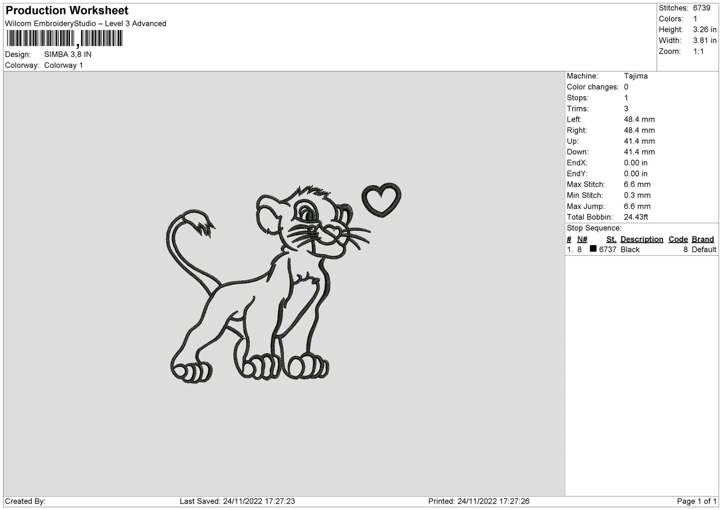 Simba Line Embroidery File 6 sizes