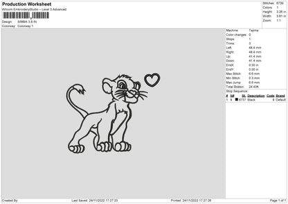 Simba Line Embroidery File 6 sizes